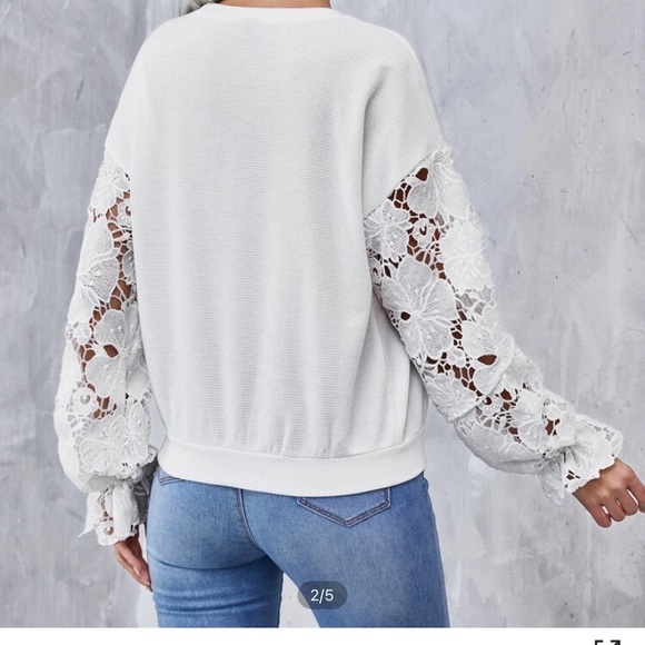 Drop shoulder lace sleeve pullover - Picture 2 of 7